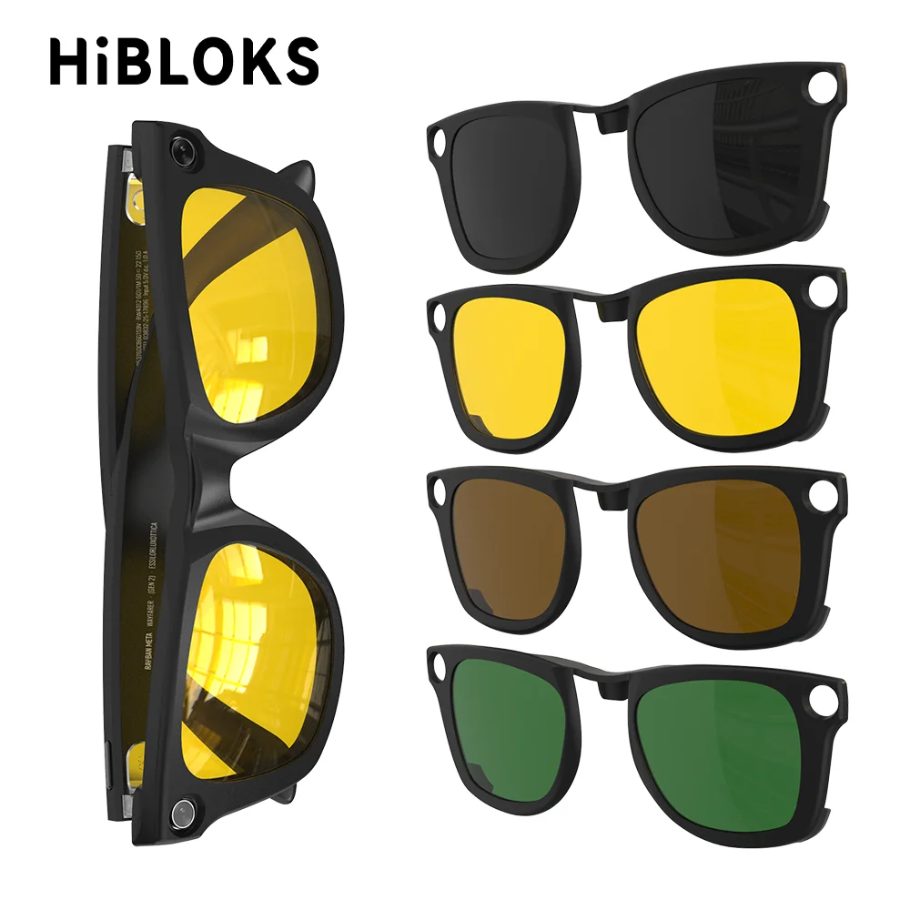 HiBloks – cadre mat, Clip polorisé pour Ray-Ban Meta Wayfarer RW4006/RW4012 (Gen 2), lunettes intelligentes, taille M 50-22, lentilles noires mates