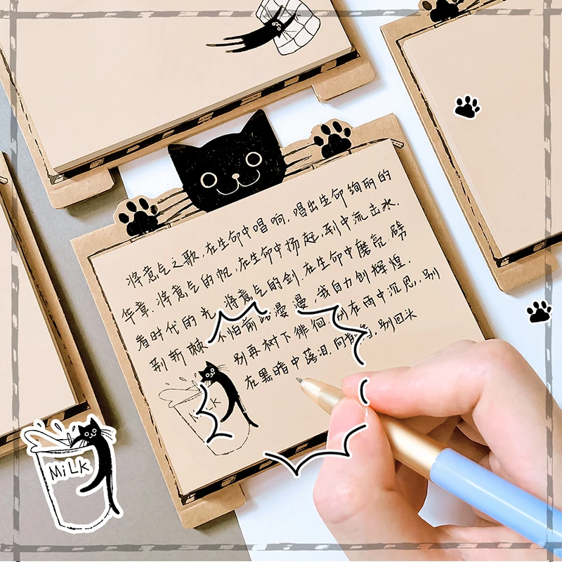 Bloc de notas de gato Kawaii, 40 páginas por libro, notas de oficina para estudiantes, marcadores adhesivos bonitos, papelería de regalo, suministros culturales, cuaderno