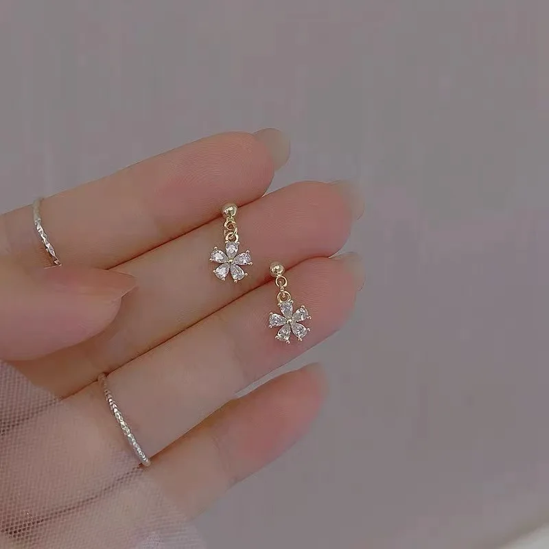 Real 925 Sterling Silver 18K Gold Zircon Flowers Mini Stud Earrings For Women Party Classic Fine Jewelry Plant Accessories view 6