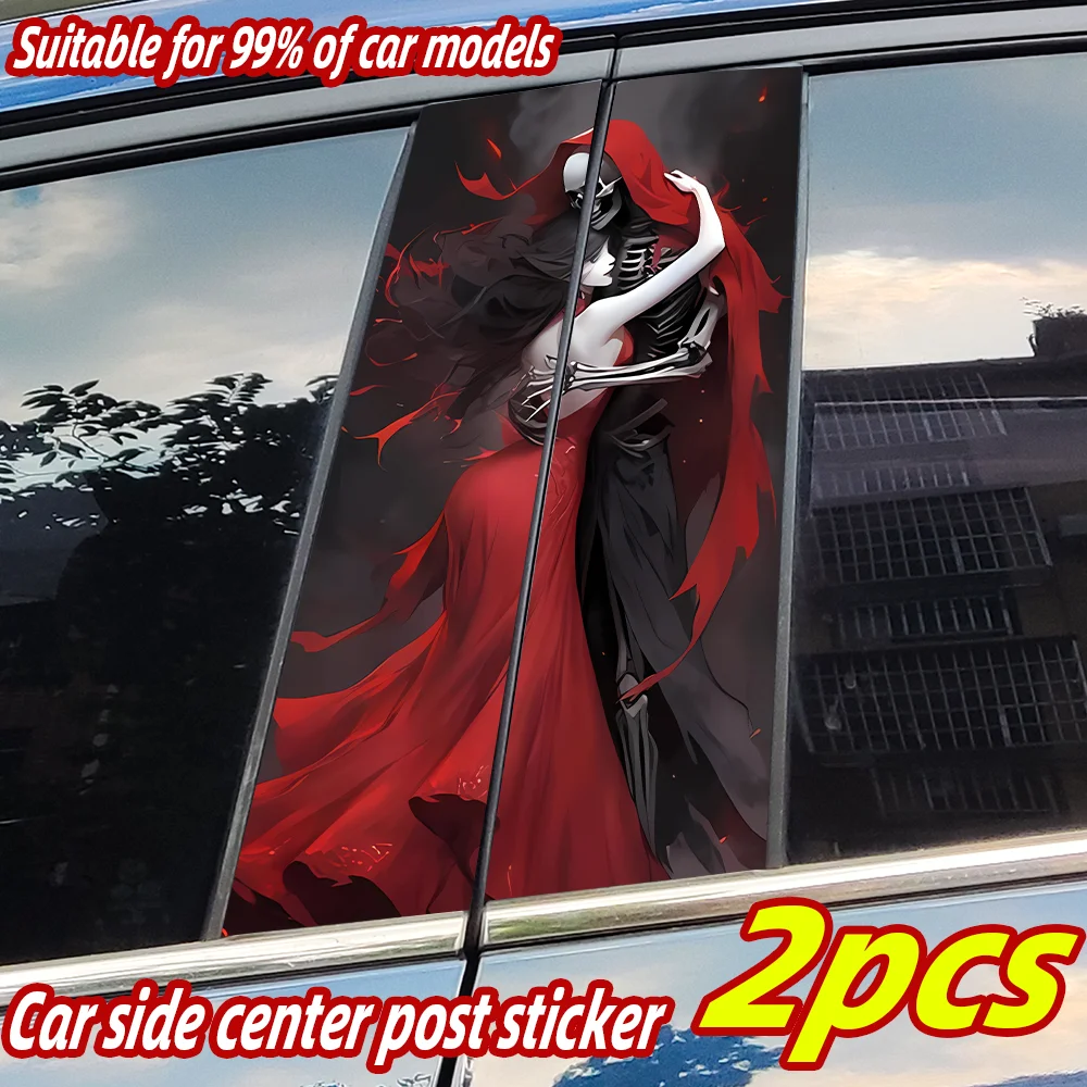 

Skull Skeleton Couple Car Stickers Auto B Pillar Waterproof Sunscreen Decor Cover Car Doors Pillar Sunscreen Decals Accessories