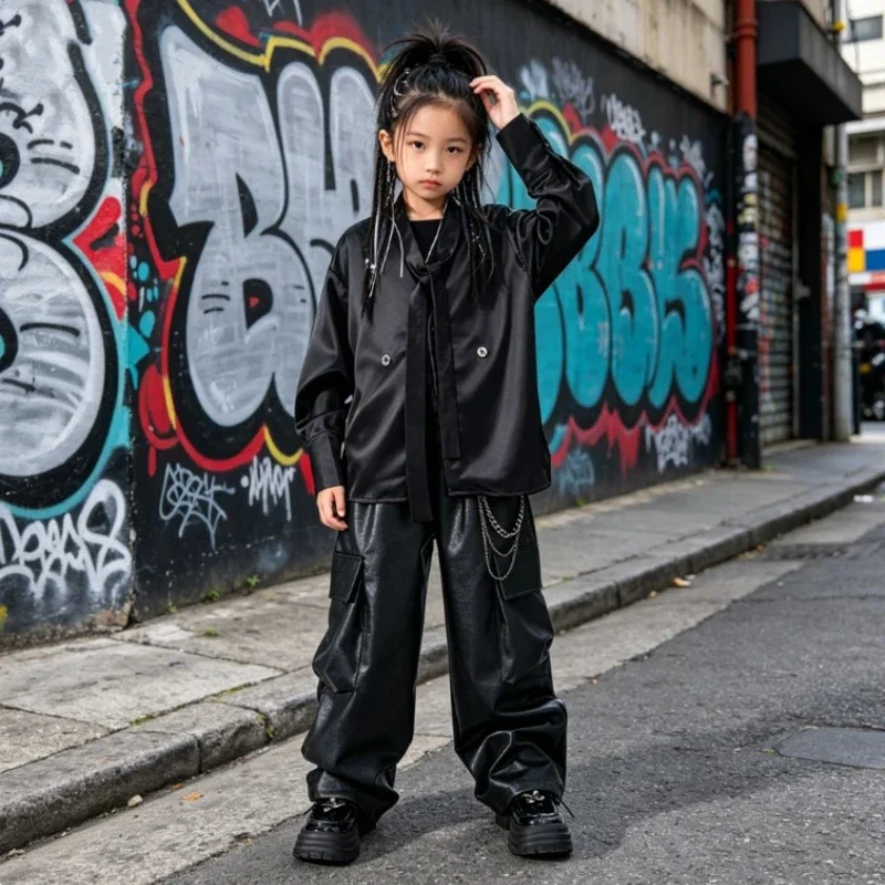 Hip Hop Street Dance Performance Outfit Faux Leather Pants Loose Hip Hop Shirt Stage Runway Jazz Dance Costume For Adult Dancers
