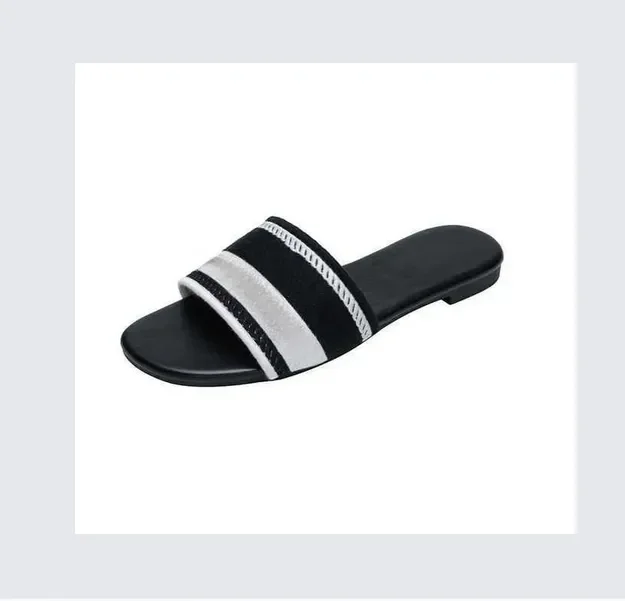 

Slippers Women Sandal Summer Stripe Slipper Slider women ladie flip flop Embroidery Double Mule
