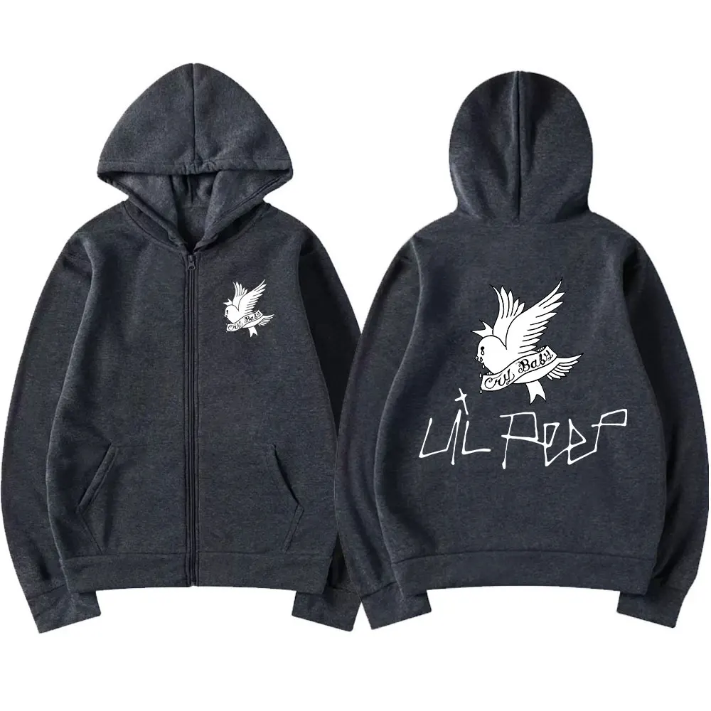 Lil Peep Cry Baby Graphic Logo Zipper Hoodie Men Casual Oversized Zip Up Hooded Sweatshirt Unisex Fashion Vintage Hoodies Jacket