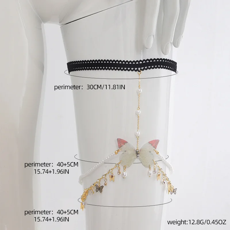 الجديد في سلسلة الفخذ ذات شرابات الفراشة بطول قابل للتعديل من الدانتيل مع هامش لهجة مجوهرات الجسم الفريدة للنساء والفتيات #6