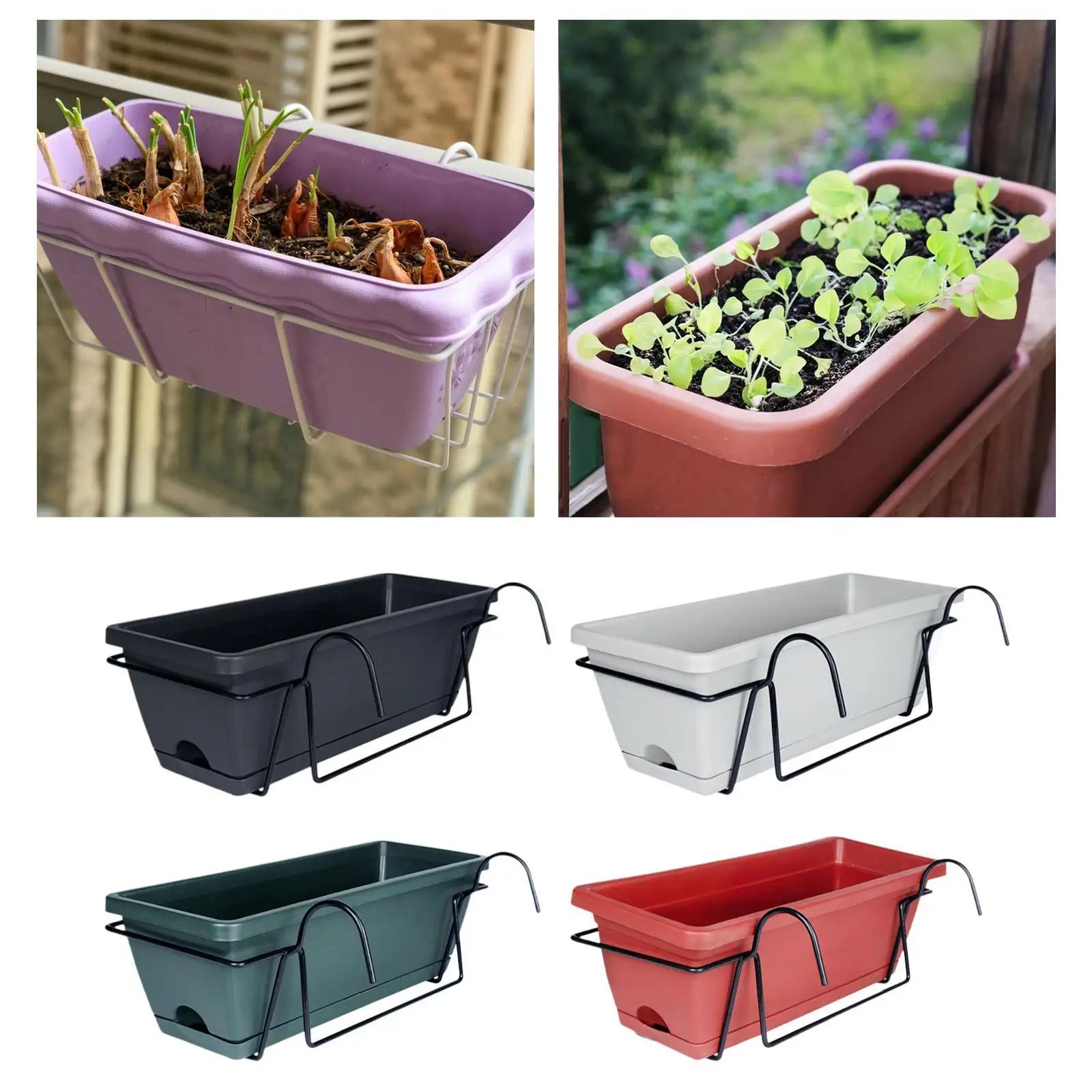 Balcony Planter with Tray And Rack 43 X 19 X 15cm Multipurpose with Drainage Holes Easy to Install Window Planter