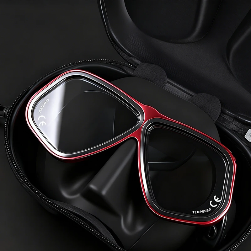Snorkel Mask Swimming Goggles Scuba Diving Silicone Skirt Tempered Glass Len Wide View Training With Nose Cover Adjustable Strap