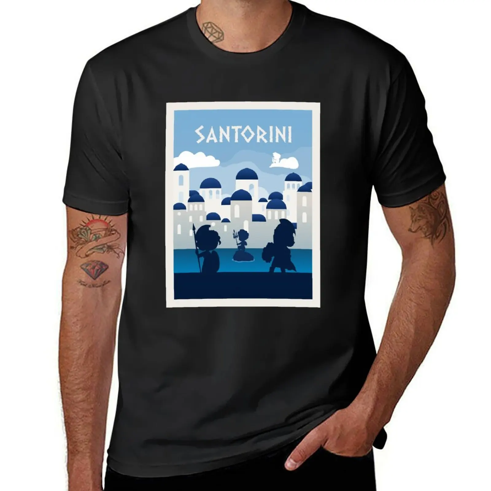 Santorini - Board Games - Minimalist Travel Poster Style - Board Game Art T-Shirt vintage men clothings