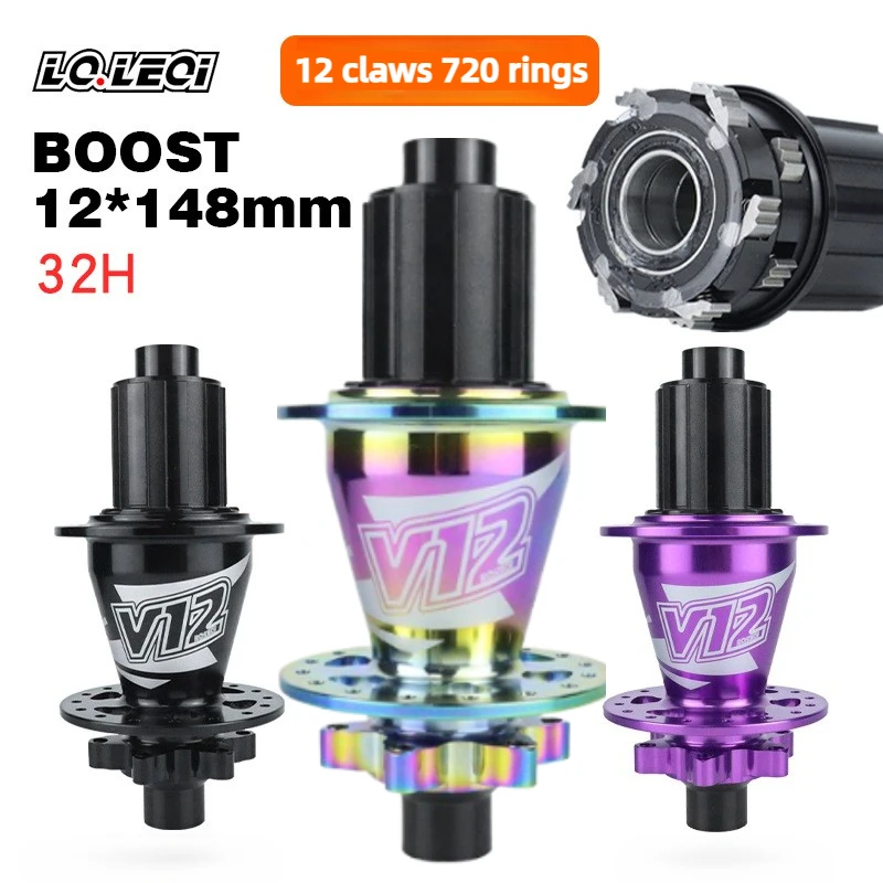 

LQLEQI V12 BOOST Thru-Axle MTB Disc Brake Hub 720 Clicks 32 Holes 5 Bearings 6-Bolt Hub 12*148mm Aluminum Alloy Bike Accessories