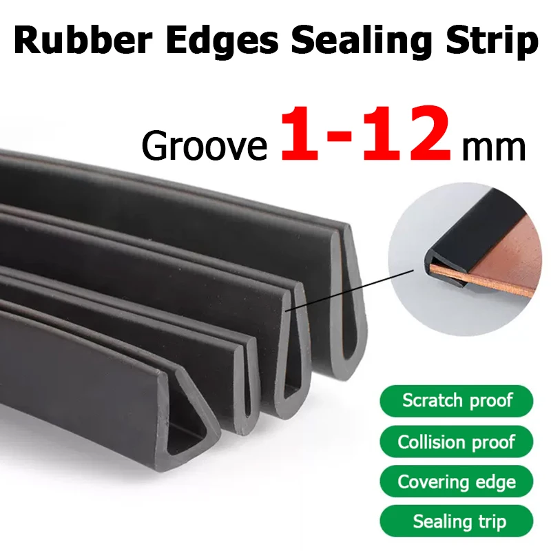 1M Groove 1-12mm U Shaped Rubber Edges Sealing Strip Black Protector Edge Sealing For Car Doors, Glass, Metal Panel