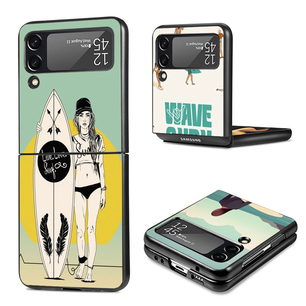 Surf Board Aesthetic Cases For Samsung Galaxy Z Flip 4 5 6 3 Z Flip6 Flip4 Flip5 Flip3 ZFlip6 ZFlip5 5G Hard Shockproof Fundas G