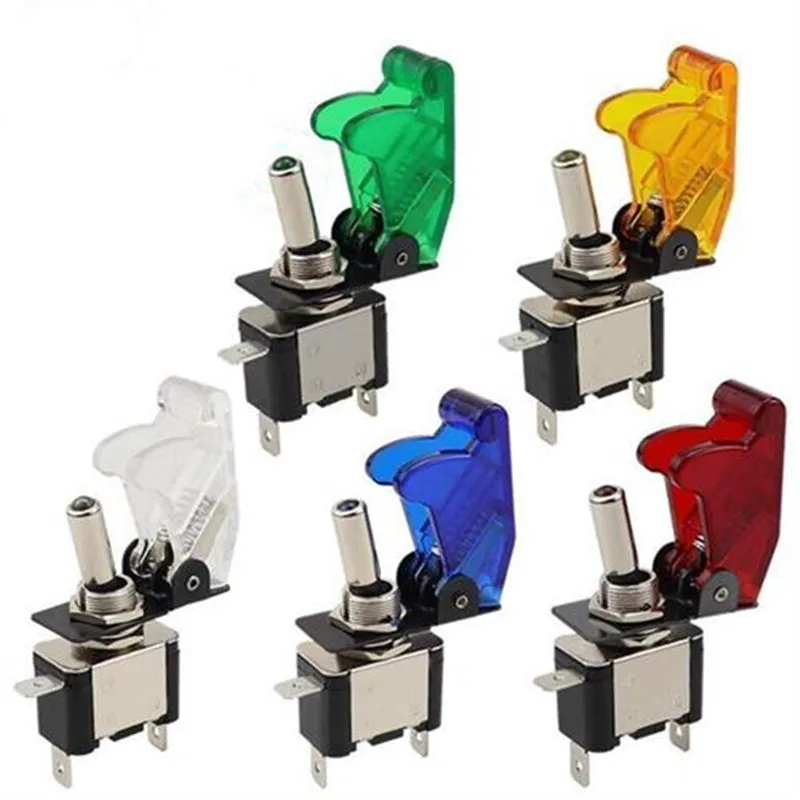 Auto Car Boat Truck Illuminated Led Toggle Switch With Safety Aircraft Flip Up Cover Guard Red Blue Green Yellow White 12V20A