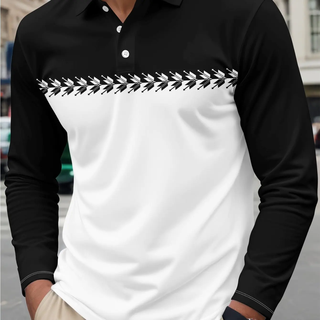 

Autumn 3D Printed Geometic Golf Men's Long Sleeve POLO Shirts Athleisure Daily BreathableTurn-down Collar Buttoned Men Clothing