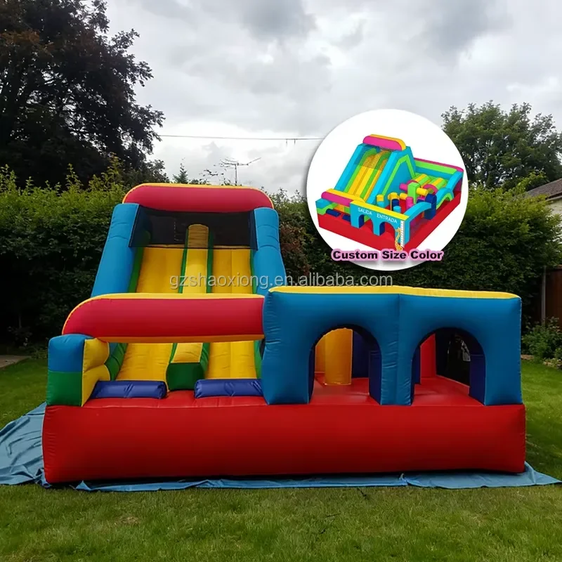 Kid Toddler Commercial Outdoor Inflatable Jumping Bouncy Castle Obstacle with Slide Combo Inflatable Obstacle Course with