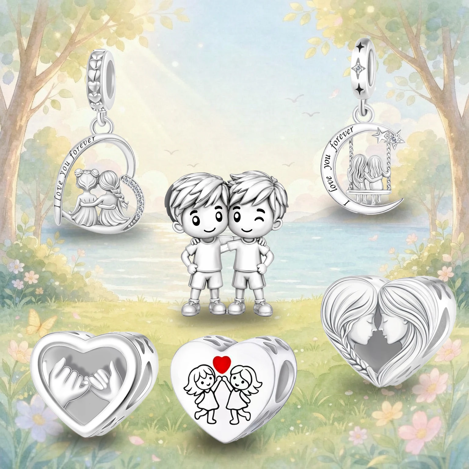 Fit PandoraOriginal Design Love Friendship Bead Pendant Friend Gift DIY Bracelet Necklace Jewelry Environmental Protection Coppe