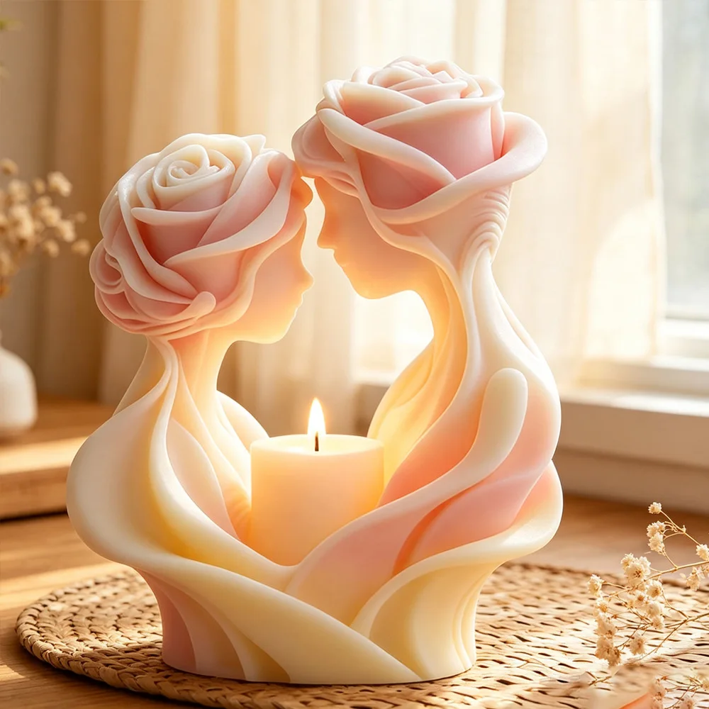 Romantic Rose Lover Silicone Candle Mold 3D Abstract Double Female Figure Mould Handmade Aromatherapy Candle Resin Craft Decor