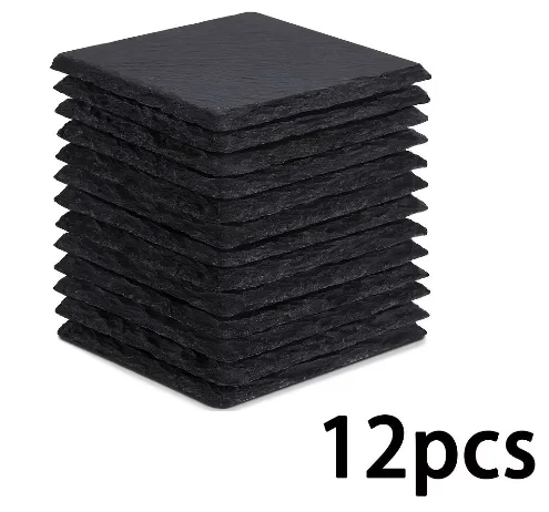 Dofiki 8/12/24/48/96-pack met zwarte leisteen onderzetters (10x10cm), vierkante onderzetters van natuursteen (grootverpakking)