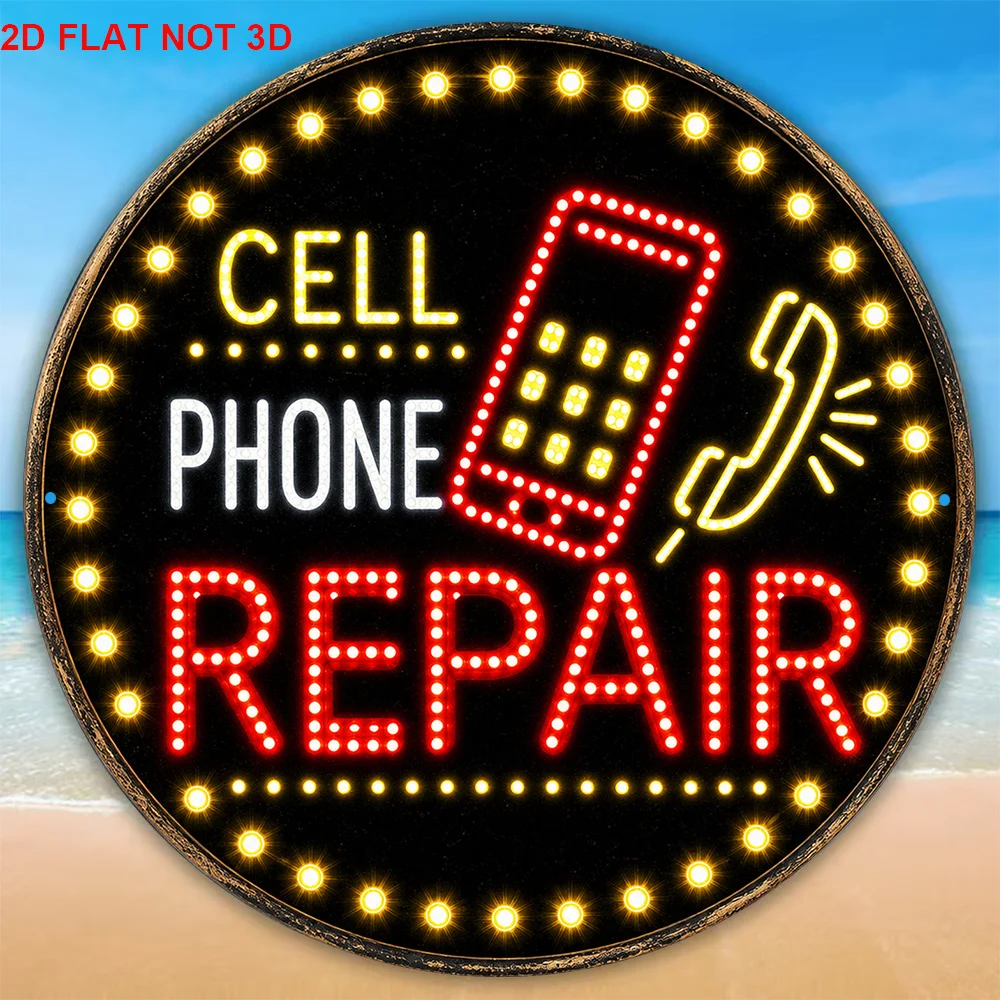 2D Flat, 1pc 8x8 Inch / 20x20cm Round Sign, Vintage Decorative Plaque Related to Phone Repair, Signage Decor for Phone Repair Sh