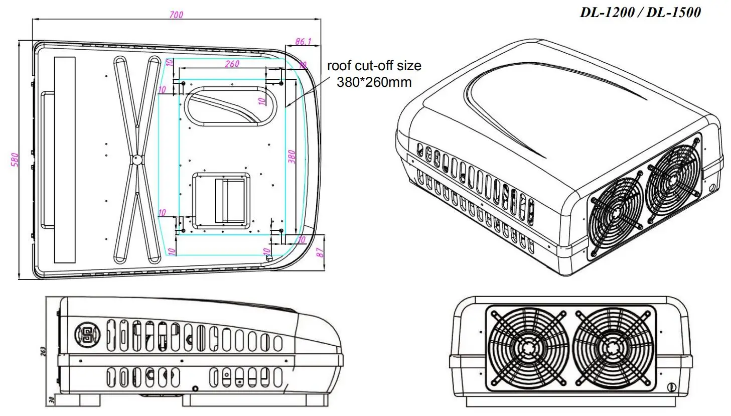 Parking Rooftop Thermostat Air Conditioner for Truck Heavy-duty Vehicle 12V 1400W/4800BTU