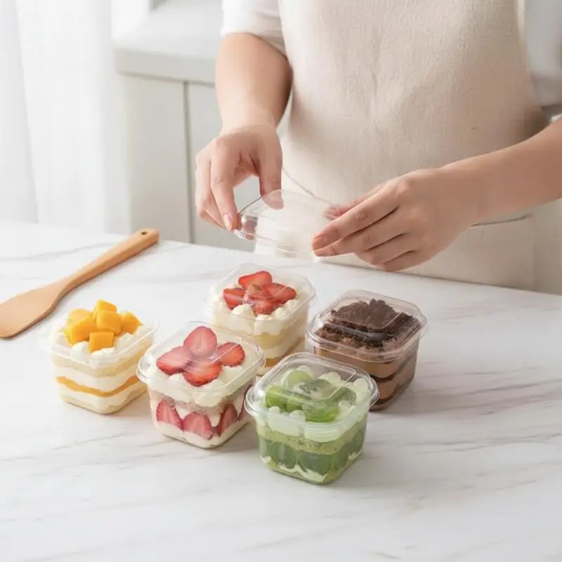 300ml Transparent Mousse Tiramisu Boxes 50Pcs Clear Dessert Containers for Commercial Bakery Takeaway Use