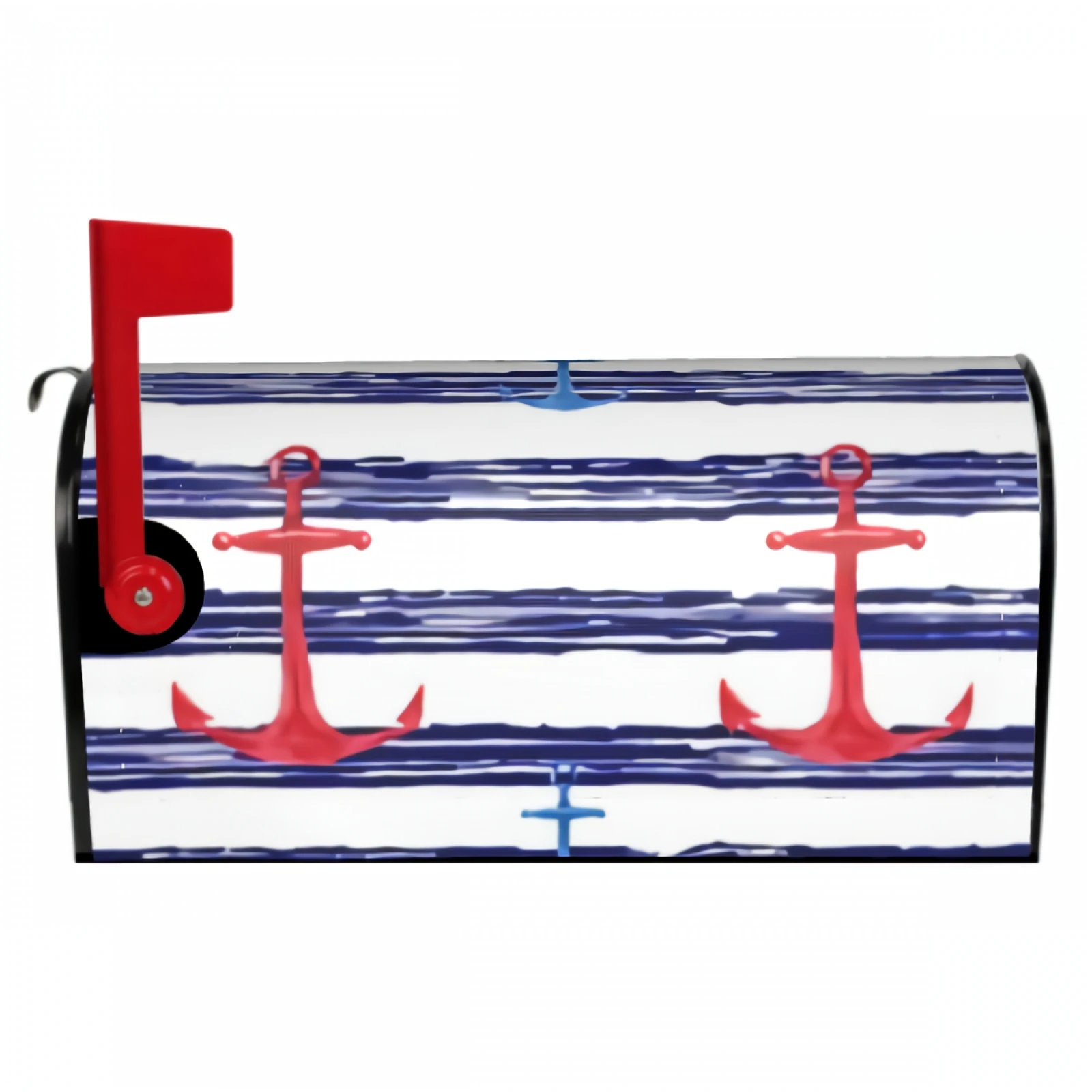 

Blue Anchors Marine Striped Magnetic Mailbox Cover Watercolor Nautical Waterproof Mailbox Wraps Post Letter Box Decor 21x18 Inch