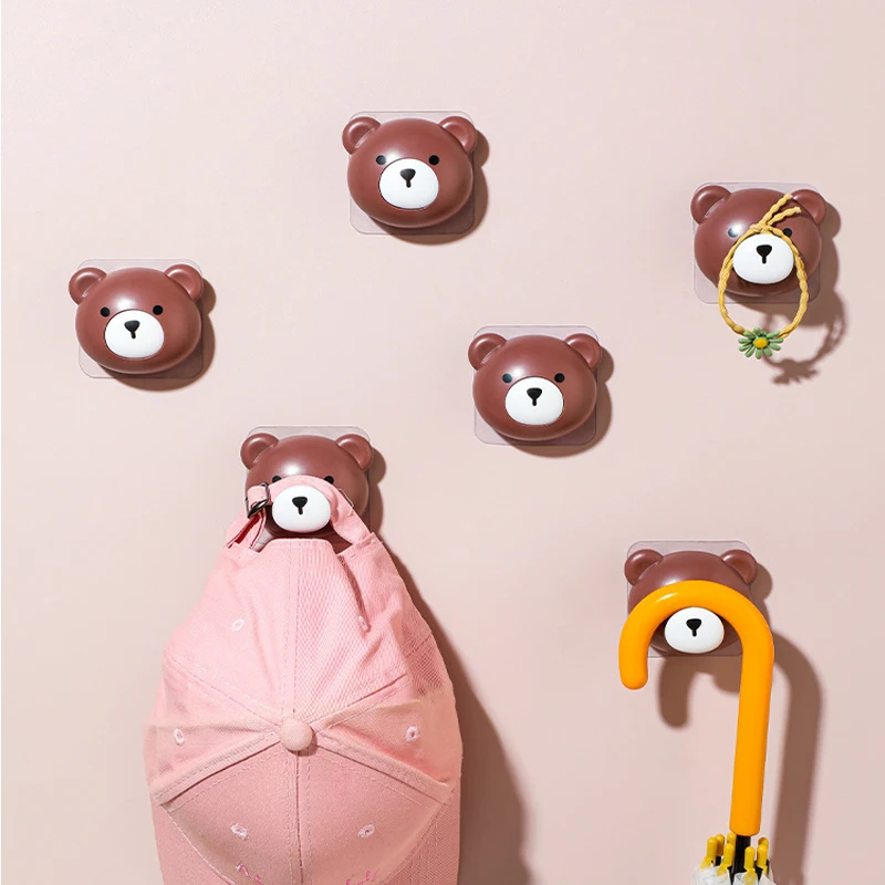 Kawaii Bear Wall Hook Decorative Key Holder for Hanging Clothes Hat Scarf Handbag Coat Hanger Door Hangers Rack Cute Room Decor