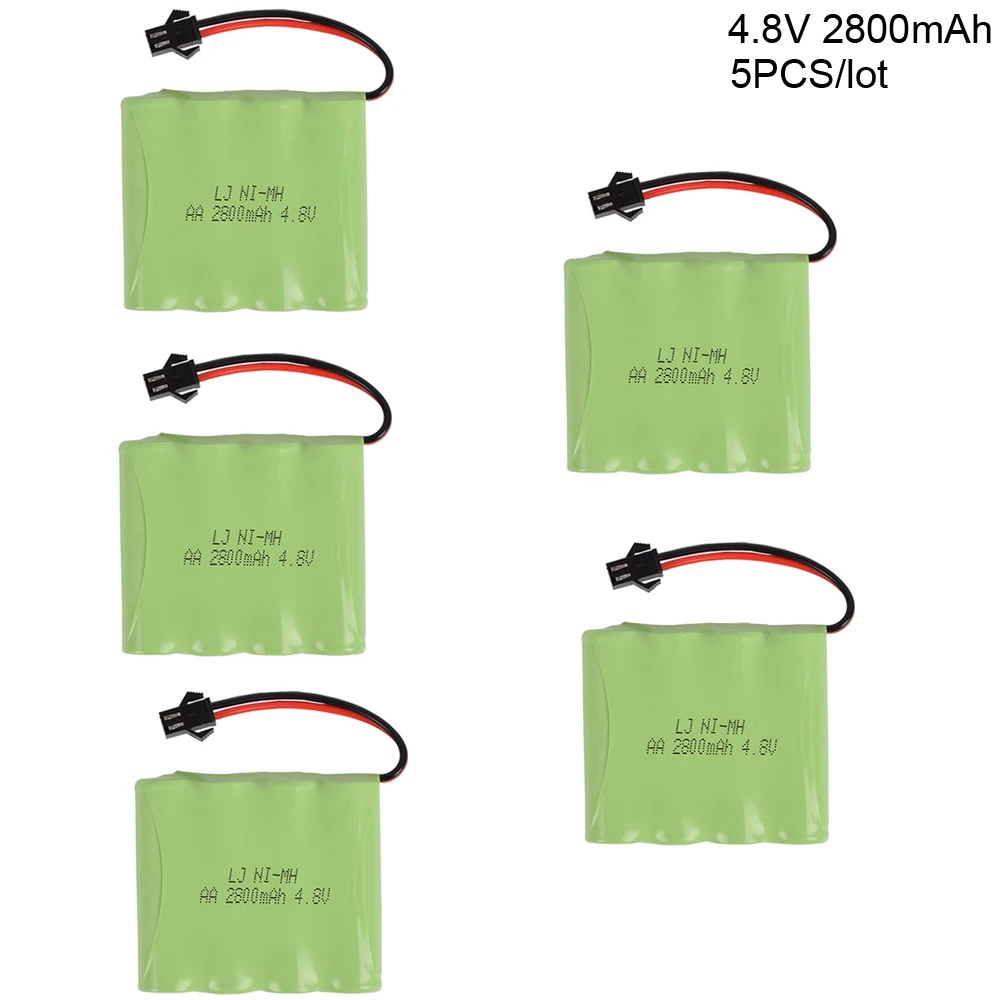 充電式超大容量バッテリー,電気玩具,車,ボート,rcロボット,4.8v,2800mah,aa,ni-mh,SM-2Pプラグ,バッチあたり5個