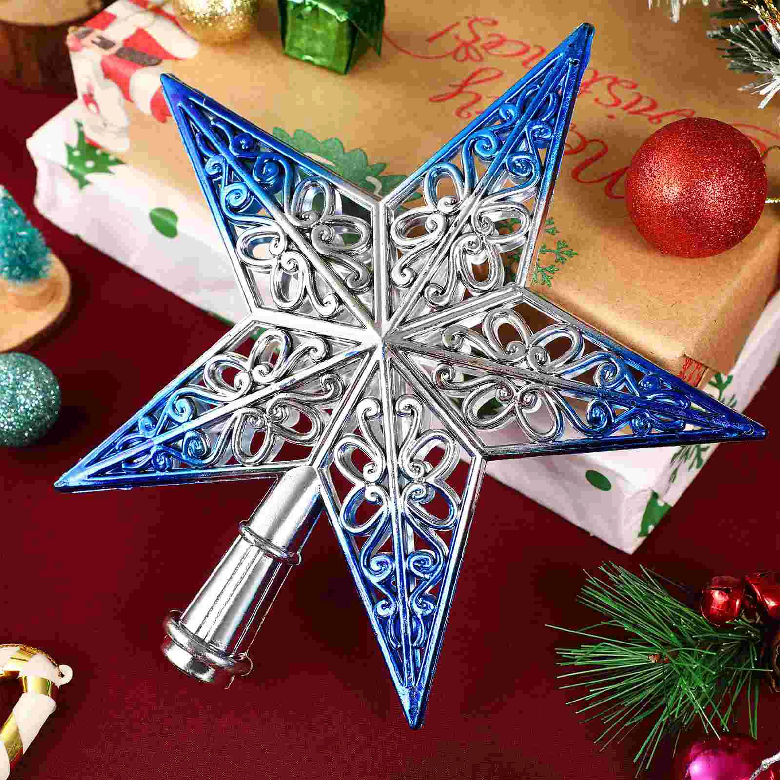 

1pc Christmas Tree Topper Star Plastic Tree Decoration 5 Tree Topper Hollow Out Star Tree Topper