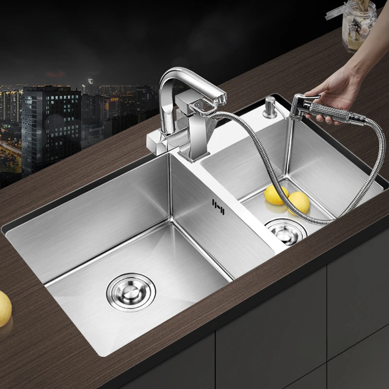 Minimalist Restaurant Villa Kitchen Sinks Durable Hotel Household Double Sink 304 Stainless Steel Dishwasher Countertop Basin