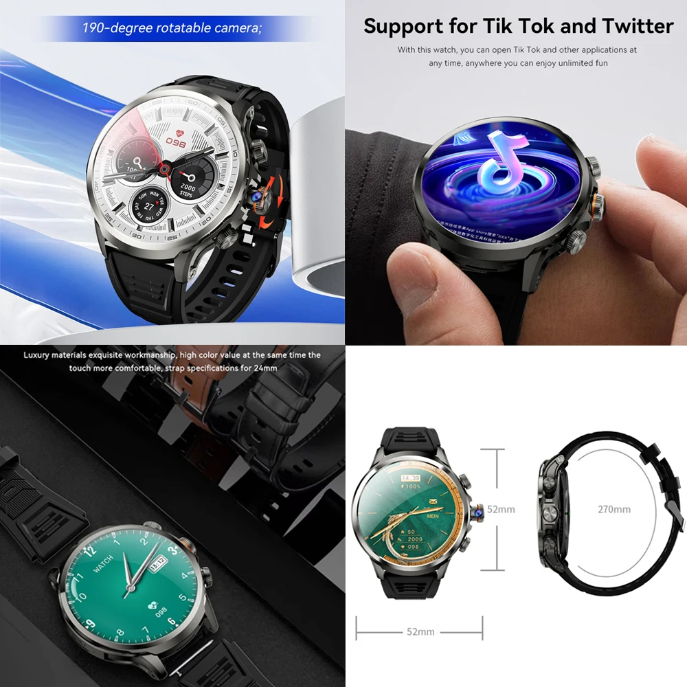 5G/4G Full Netcom Smart Watches 680*680 AMOLED 8GB+128GB RAM 1880mah Battery 900W Camera GPS WIFI Google APP Download Smartwatch