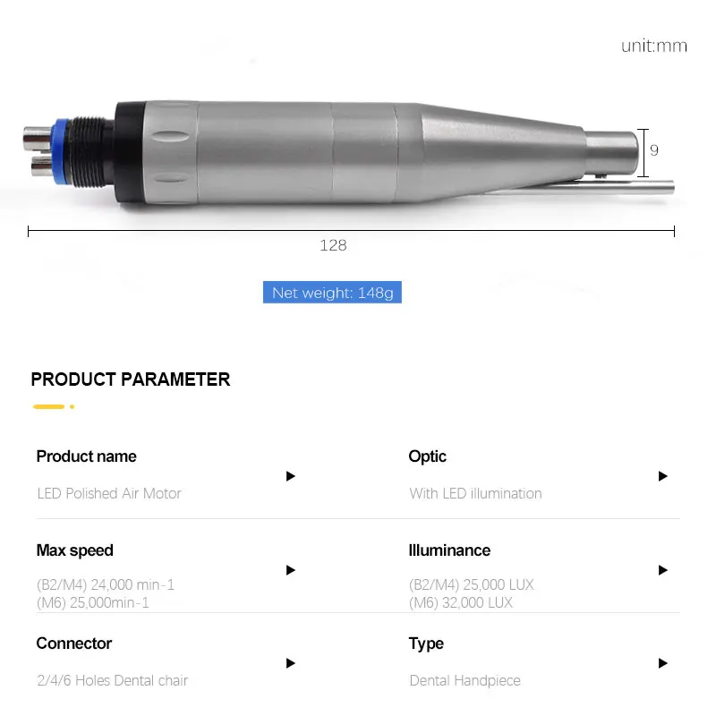 JUMTOP LED Polished Air Motor M4/B2/M6 Prophy Handpiece, Reduce Mouth Opening Improve Treatment Experience