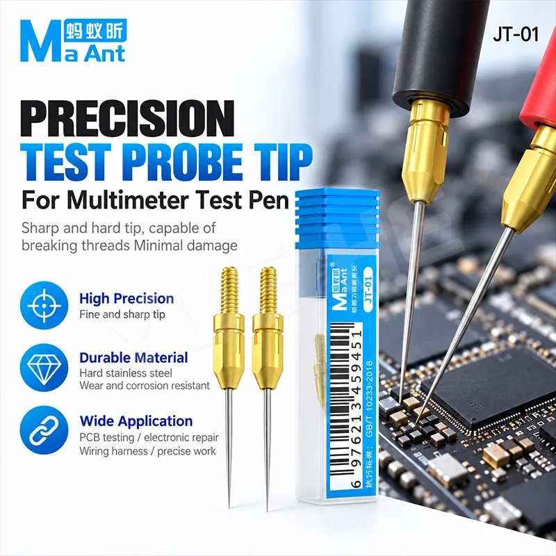 MaAnt JT01 Multimeter Test Probe Tip 0.1mm Ultra Fine Sharp Extender Needle For Phone Mainboard PCB IC Precise Circuit Testing