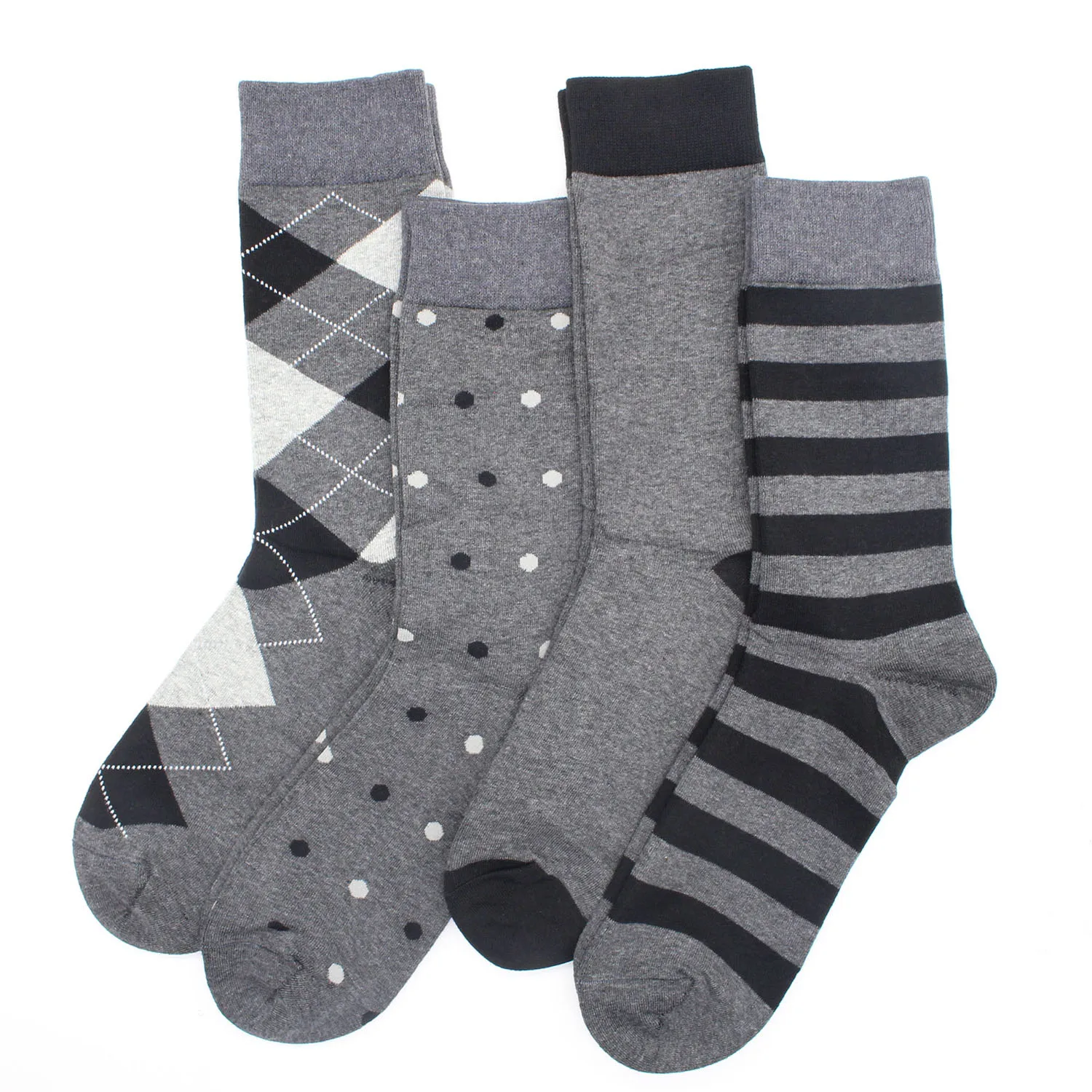 8 Pairs Large Size Casual Fashion Business Mid-tube Men Socks Black Gray Stripe Dot Diamond Men Dress Socks EU41-48