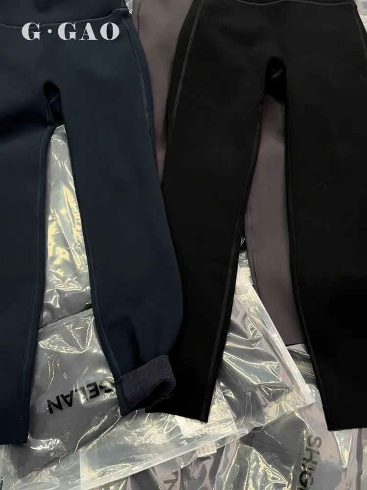 Thiened Fce 요가 바지 하이 웨이스트 나인 포인트 캐주얼 코튼 보팅 바지 슬리밍 효과 GGAO Poem Lan 2589