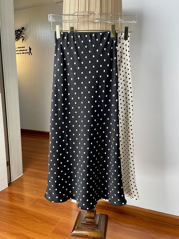 

Ele Women's High Waist Slim Fit Long Polka Dot Fi Tail Skirt Thin Dra f Body Skirt Polyester Summer Faion