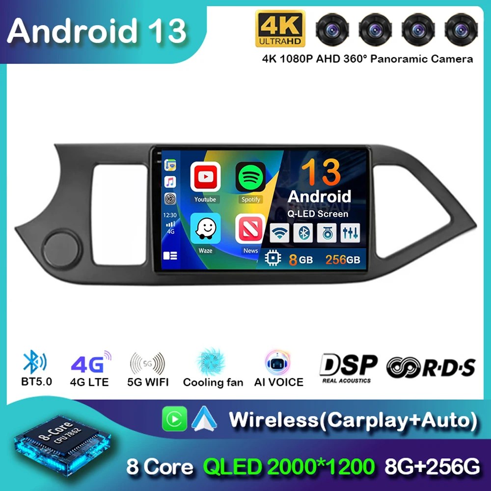 

Android 13 Carplay WIFI+4G Car Radio For KIA PICANTO Morning 2011 2012-2016 Navigation GPS Multimidia Video Player Head Unit DSP