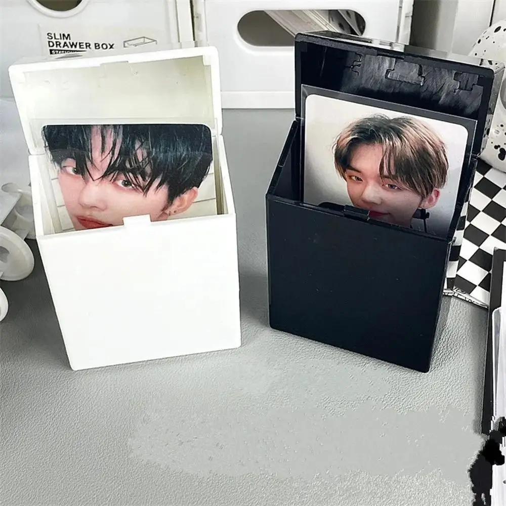 Plastic Black White Photo Case Dustproof Flip Lid Office Name Card Holder Simple Mini Photo Album Storage Box