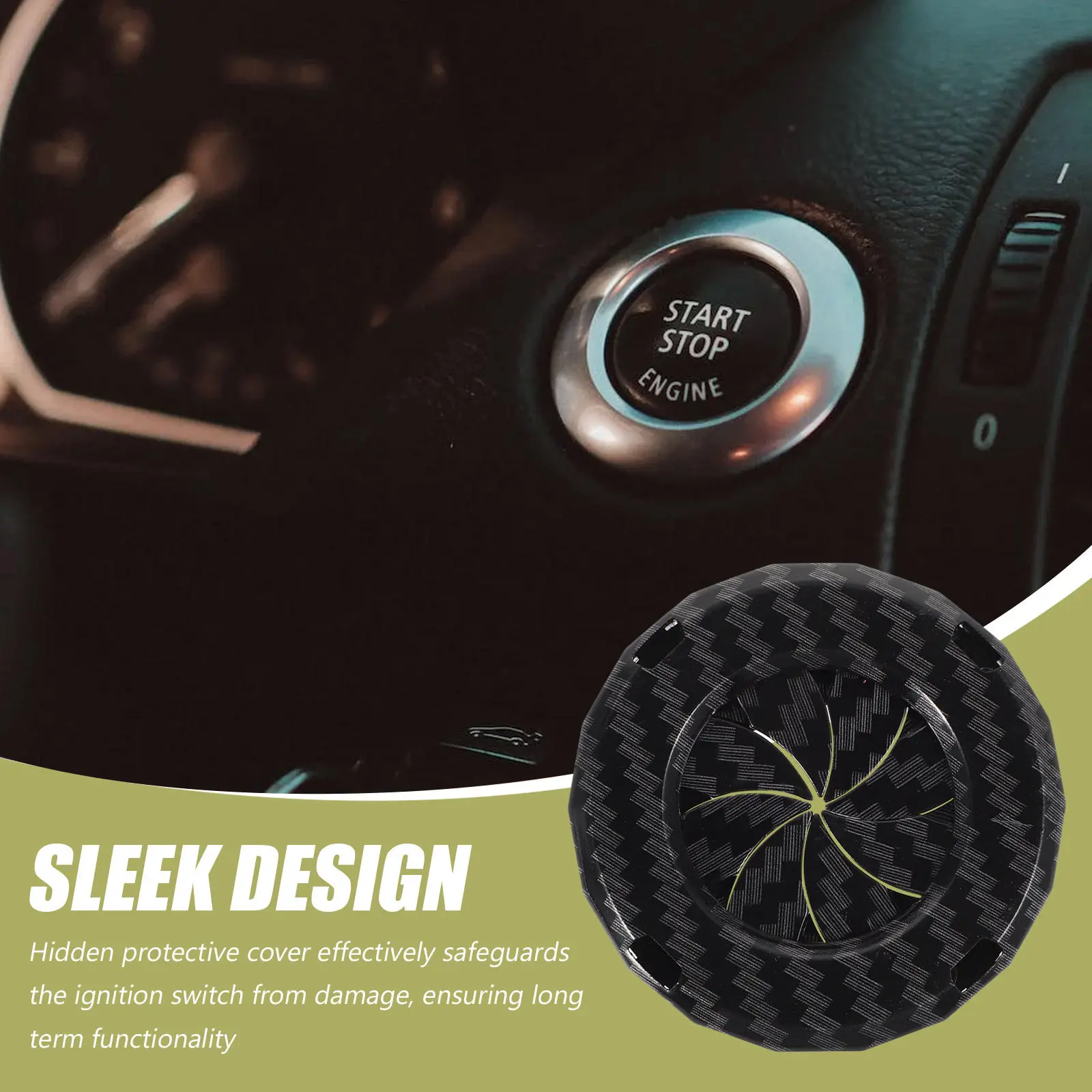 2Pcs Carbon Fiber Car Push Button Cover Adhesive Rotary Ignition Switch Guard Engine Start Stop Button Protector Decorative Ring