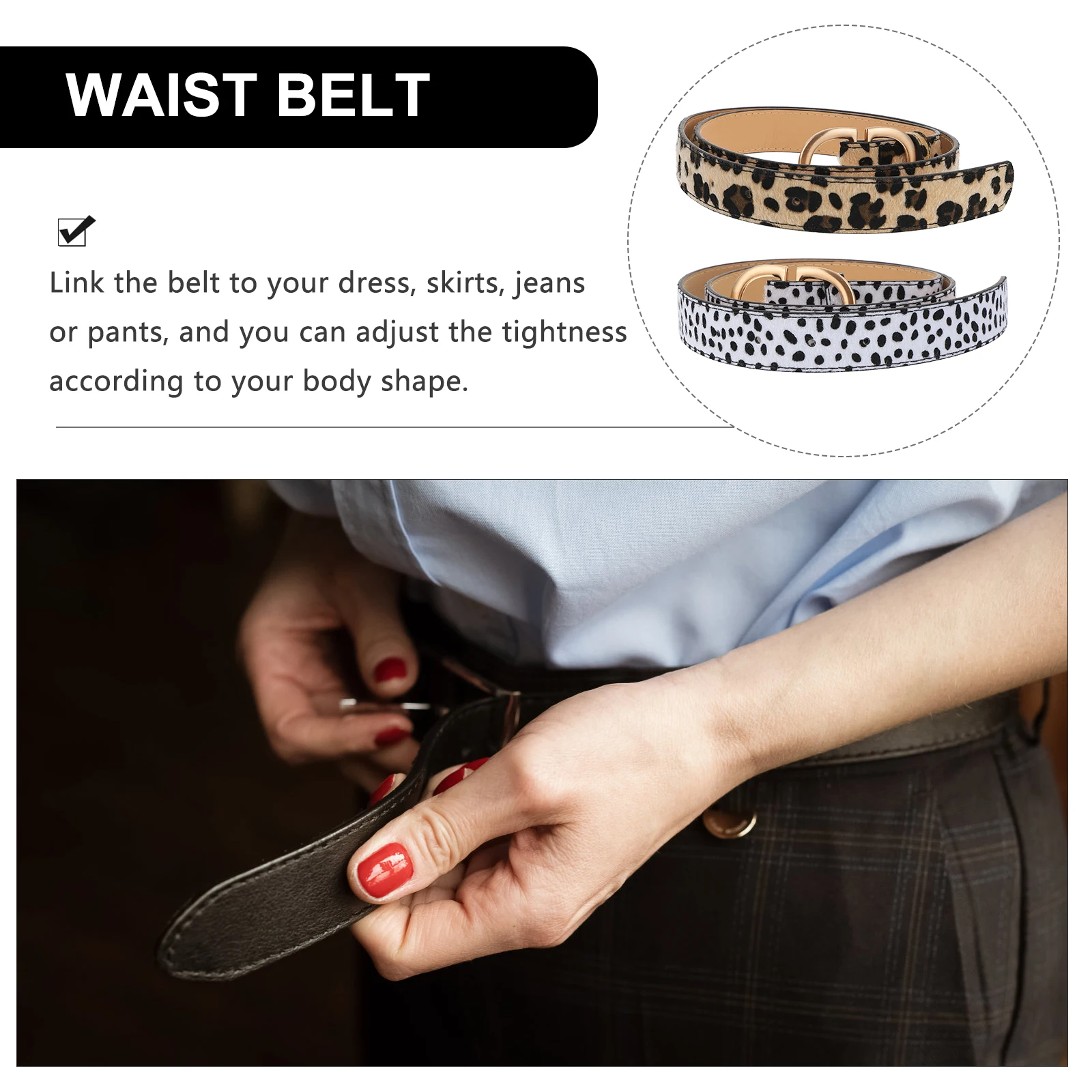 

2Pcs Versatile Women Waist Belt Adjustable Stylish Leather Belt Leopard Design for Pants and Shorts