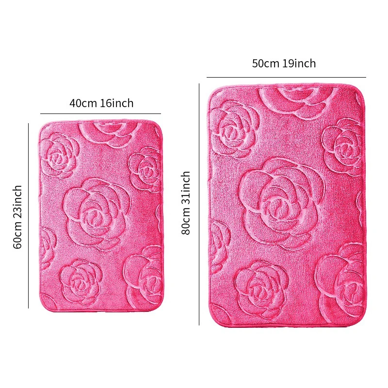 Rose Coral Fleece Bath Floor Mat Soft Absorbent Machine Washable Carpet Shower Doormat Bathroom Rug Quick Dry Non-Slip Area Mat