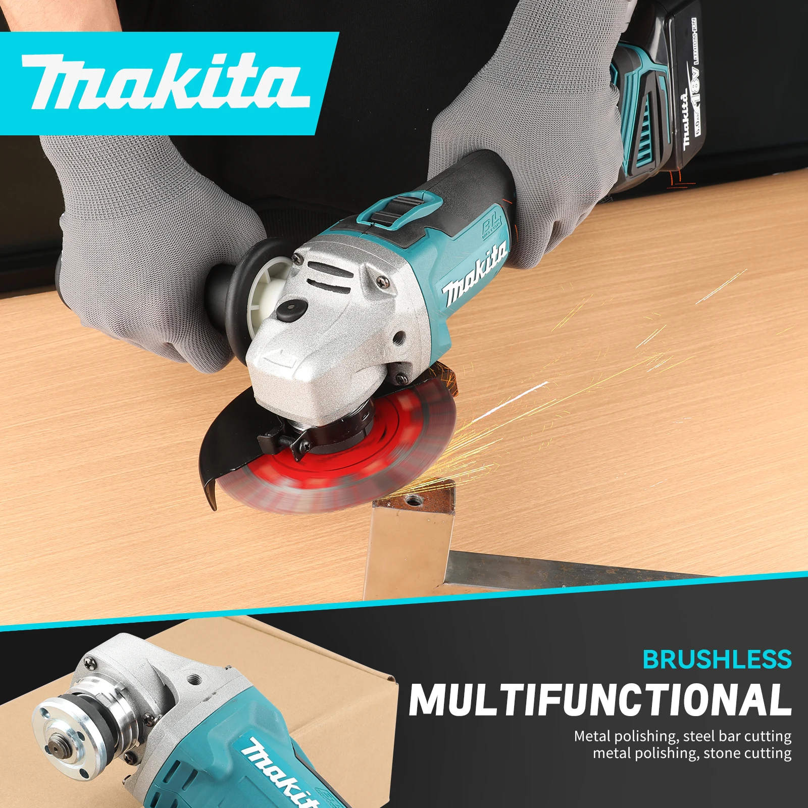 Makita DGA404 125mm Grinder Grinder Tool Wireless 18V Power Tools Electric Grinder Angle Grinder Brushless Sander Angle Cutt