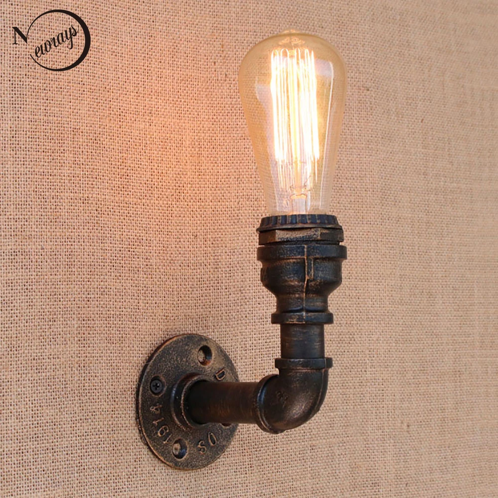 

Loft Retro iron Water pipe vintage wall lamp bedside with edison/led bulb lights for restaurant cafe night light