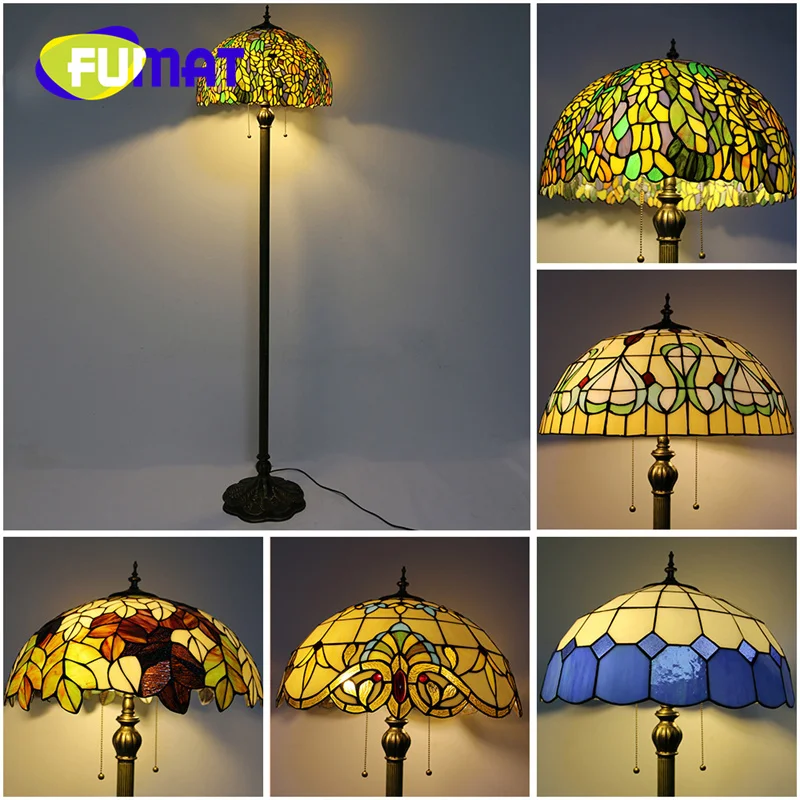 

FUMAT Tiffany Leaf Floor Lamp Roebuck style stained glass decor Bedroom Den Living Room Hotel Villa Dining Room Bracket light