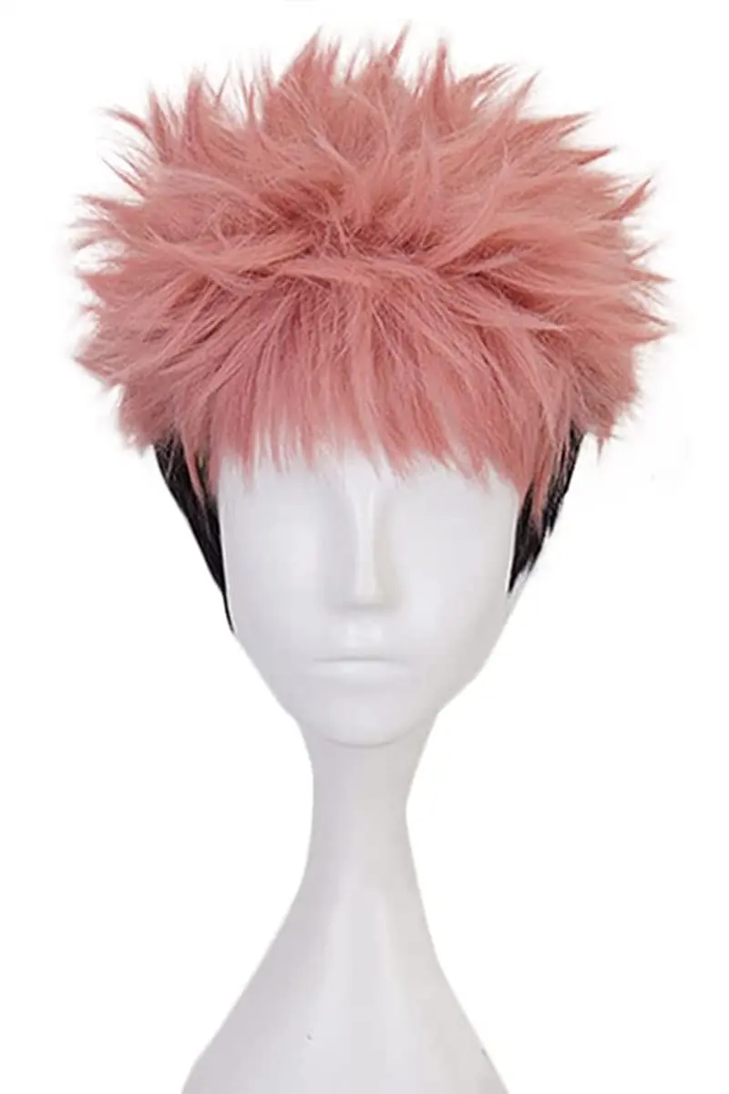 

Men's Short Wavy Wigs Pink Ombre Black Bangs Anime Styling Synthetic Wigs for Halloween itadori Cosplay Costume Wig Party