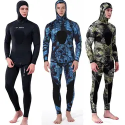 NEW 5mm Camouflage Wetsuit Long Sleeve Fission Hooded 2 Pieces Of Neoprene Submersible  For Men Keep Warm Waterproof Diving Suit