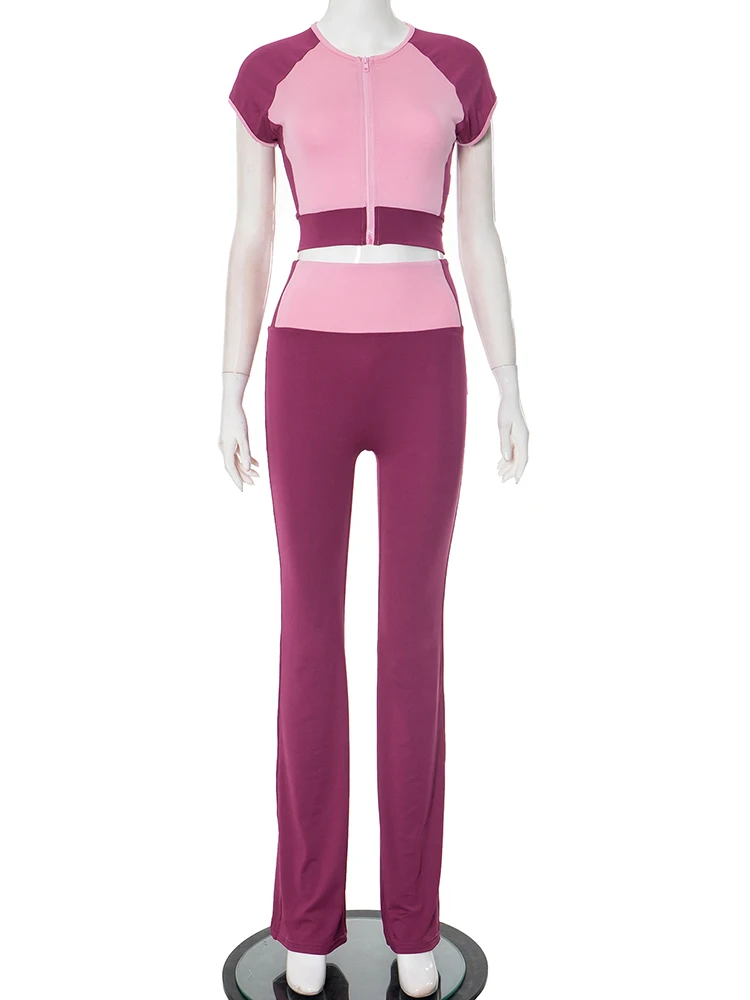 Insglas Casual Street 2 Piece Set Tracksuit Women Patchwork Shorts Sleeve Crop Tops+Leggings Matching Sporty Stretch Outfits