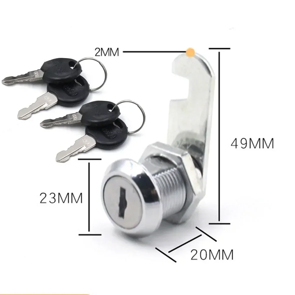 Mailbox Locker Cam Lock Adapter Bright Chrome Cabinet Cupboard Metal Part Tool With 2 Keys Door Drawer Letter Box