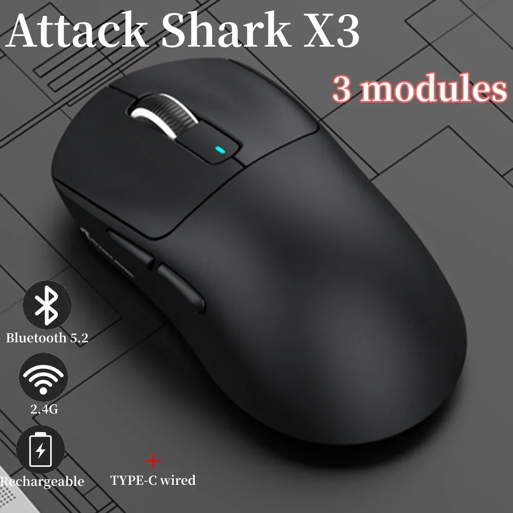 

Attack Shark X3 Wireless 2.4GHz Gaming Mouse 6Gears Adjustable 26000DPI 3 Modes Small Computer Bluetooth Mice Macro Gaming Mouse