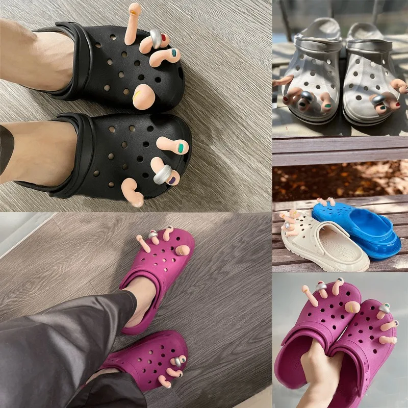 Aksesori sepatu jempol kaki simulasi kreatif 3D, sepatu dekorasi silikon lucu DIY gesper sepatu untuk sandal 9 buah