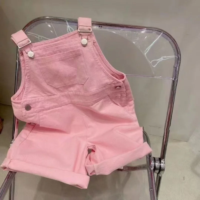 Girls Overalls Summer Cotton Breathable Girls Suspender Shorts Middle Large Child Loose Comfortable Shorts
