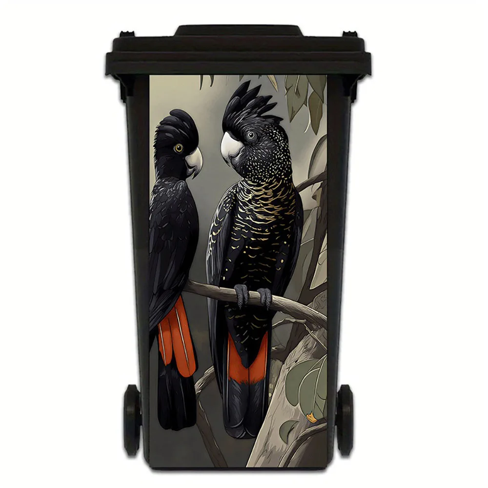 1 Australian Black Cockatoo Trash Can Sticker, Home & Kitchen Eco-friendly Animal Pattern Sticker, 2D Flat